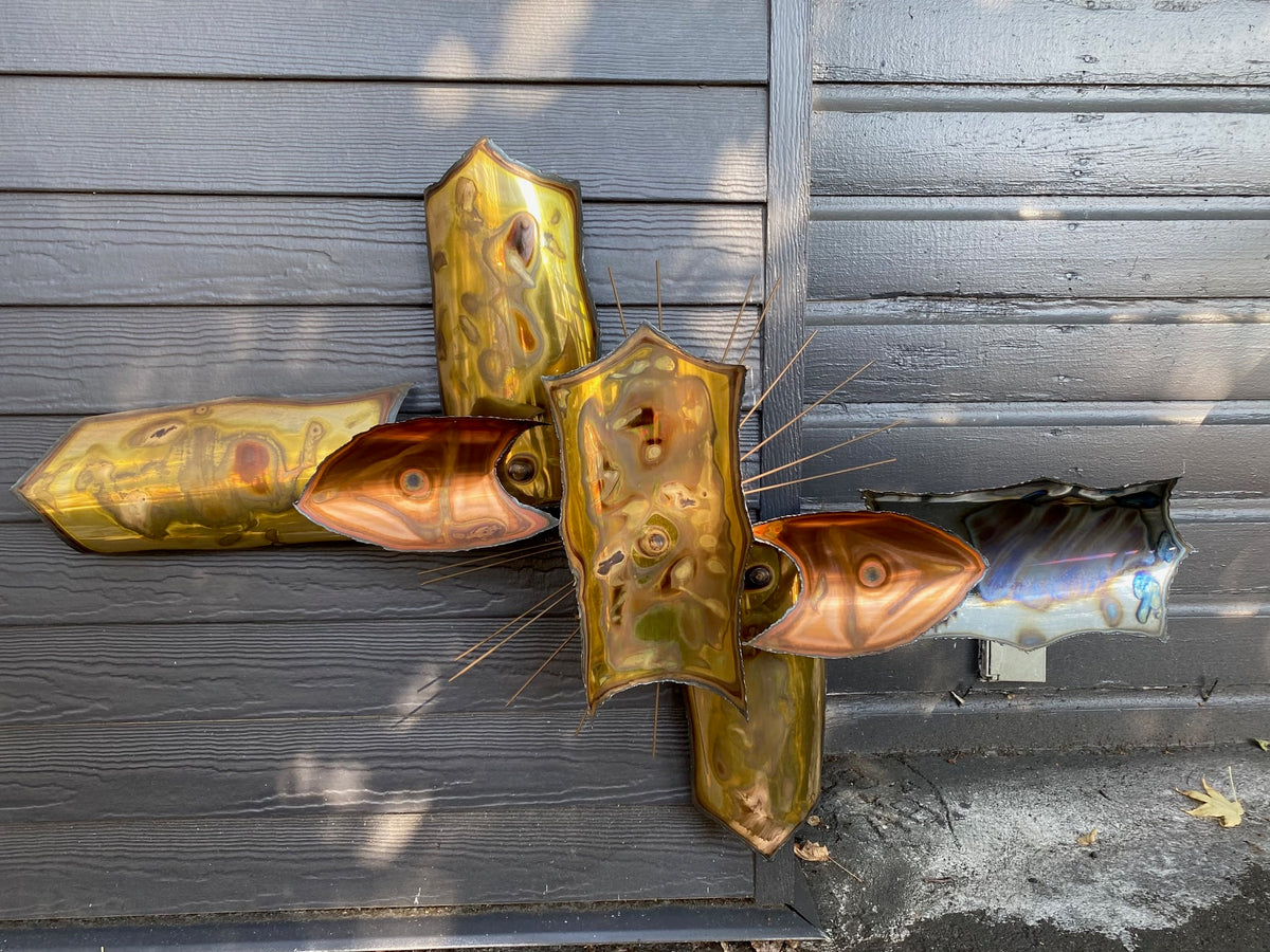 Large Brutalist Copper and Brass Metal Sculpture by Jara Kasik