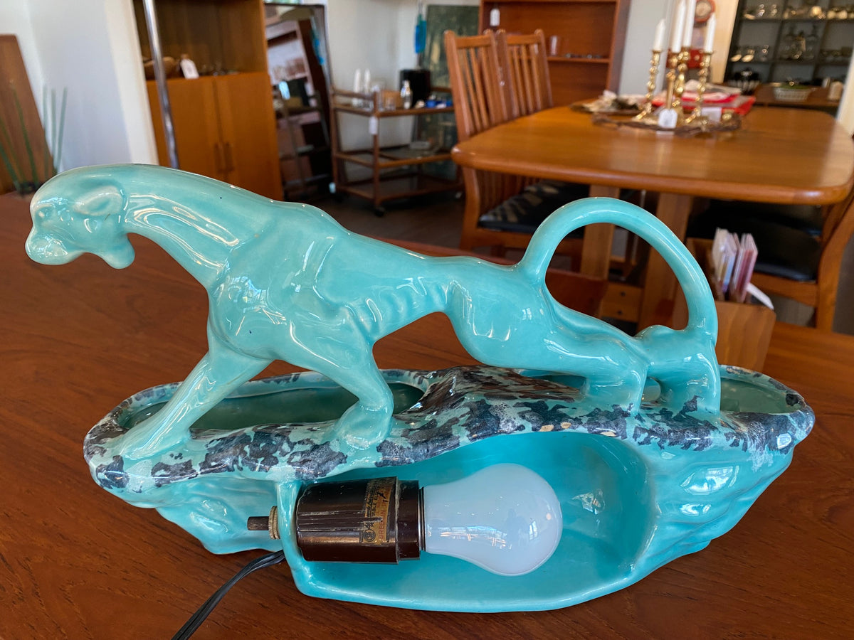 Vintage Teal Ceramic Panther TV Lamp – Cook Street Vintage