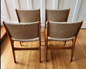 Set of 4 Teak and Tweed Dining Chairs