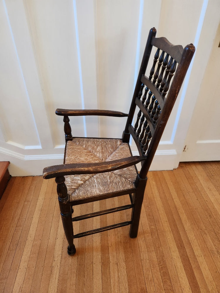 Antique Rush Seated Armed Dining Chair