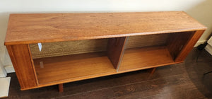 Low Teak Shelves with Glass Doors