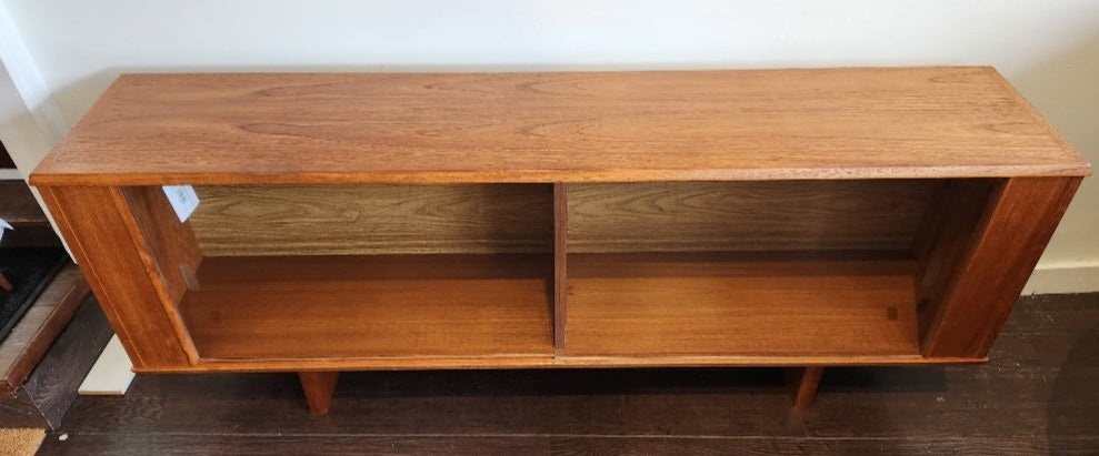 Low Teak Shelves with Glass Doors