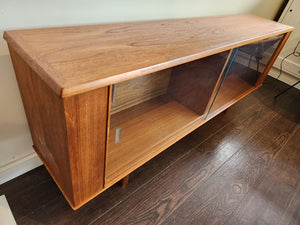 Low Teak Shelves with Glass Doors