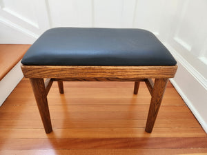 Vintage Oak Stool with Black Vinyl Cover