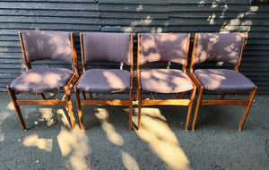 Set of 4 Teak with Brown Fabric Dining Chairs