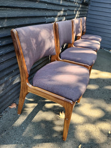 Set of 4 Teak with Brown Fabric Dining Chairs