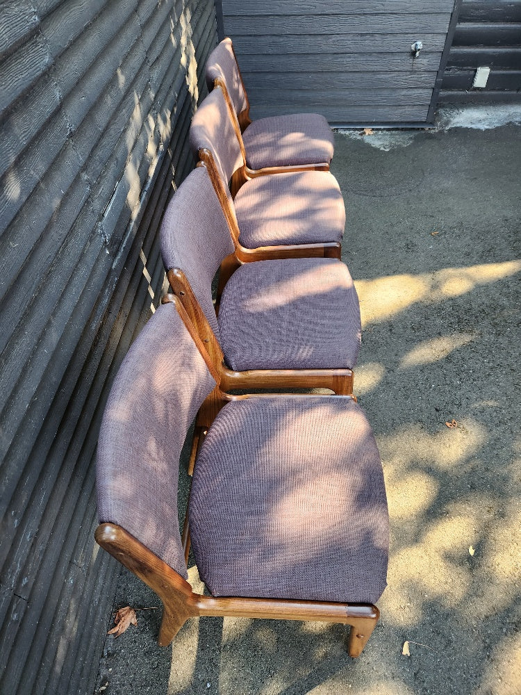 Set of 4 Teak with Brown Fabric Dining Chairs