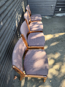 Set of 4 Teak with Brown Fabric Dining Chairs