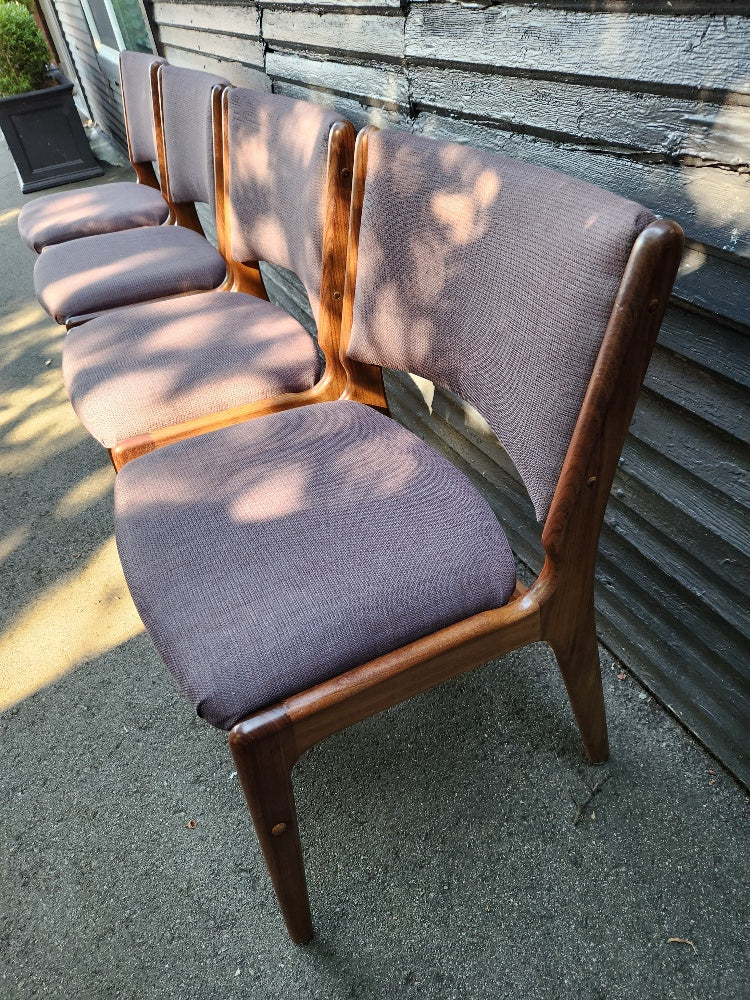 Set of 4 Teak with Brown Fabric Dining Chairs