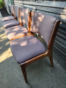 Set of 4 Teak with Brown Fabric Dining Chairs