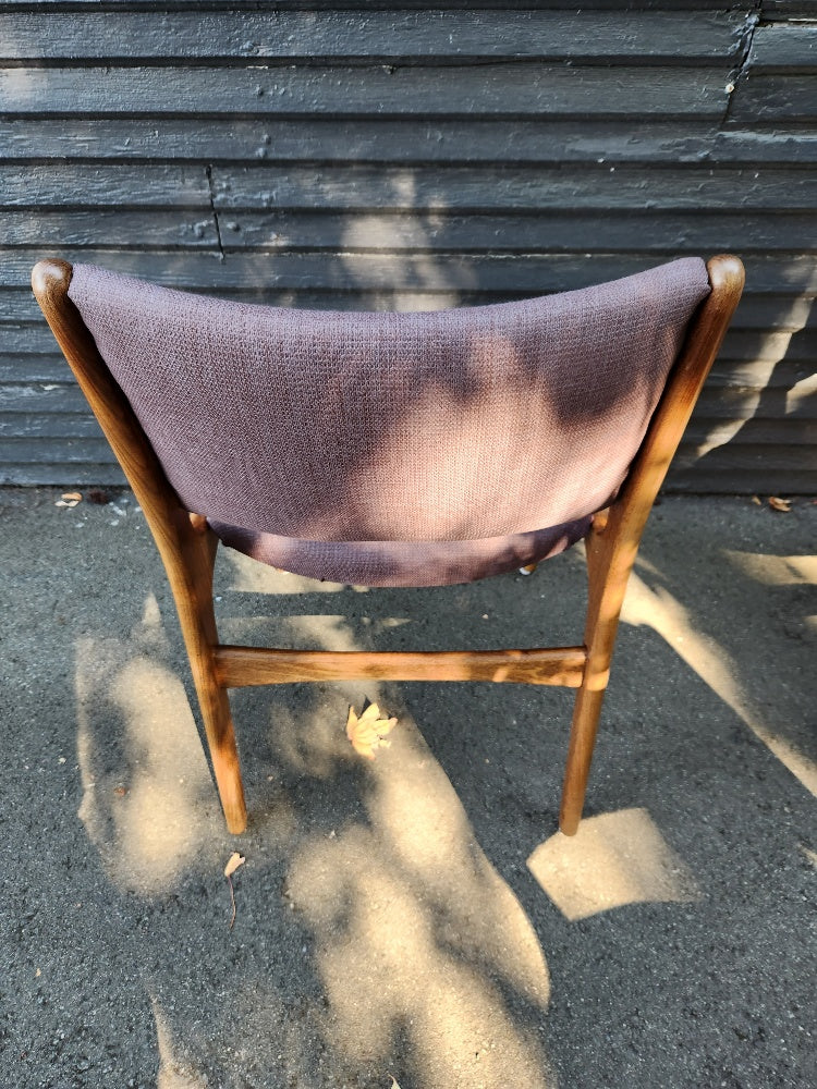 Set of 4 Teak with Brown Fabric Dining Chairs