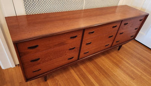 Top and side view of MCM Teak 9 Drawer Dresser- Cook Street Vintage