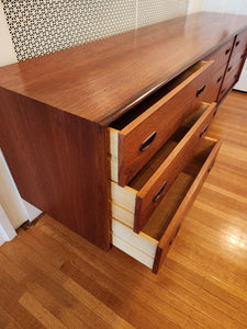 Drawer detail of MCM Teak 9 Drawer Dresser- Cook Street Vintage