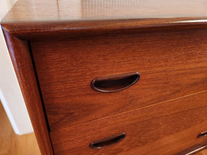 Sculpted pull view of MCM Teak 9 Drawer Dresser- Cook Street Vintage