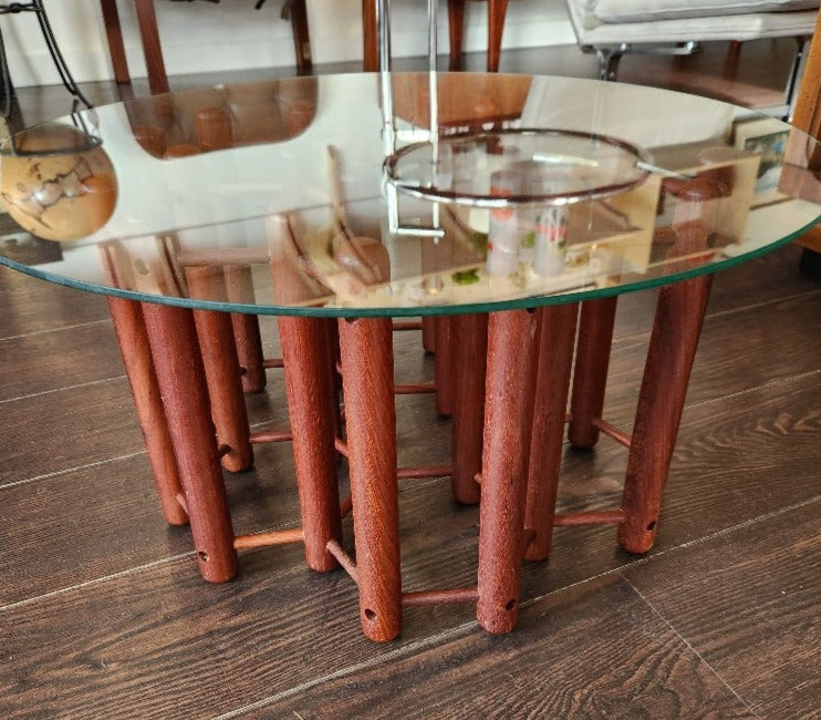 Glass Coffee Table with Wine Rack Base