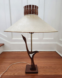 Teak and Brass Loon Lamp - side view