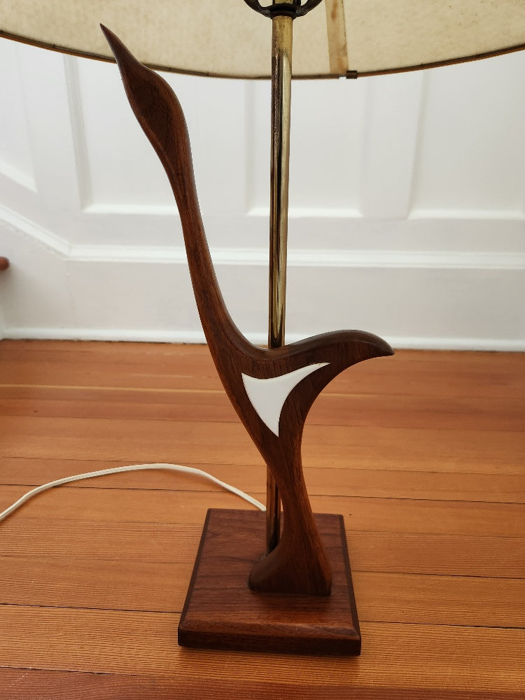 Teak and Brass Loon Lamp
