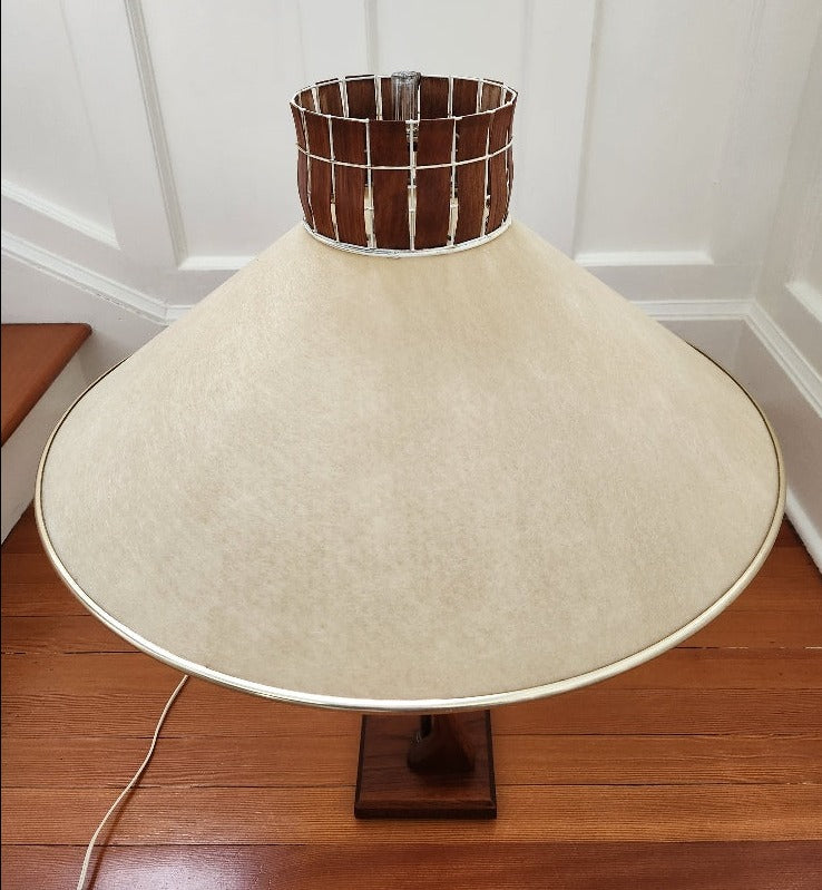 Teak and Brass Loon Lamp - vintage shade