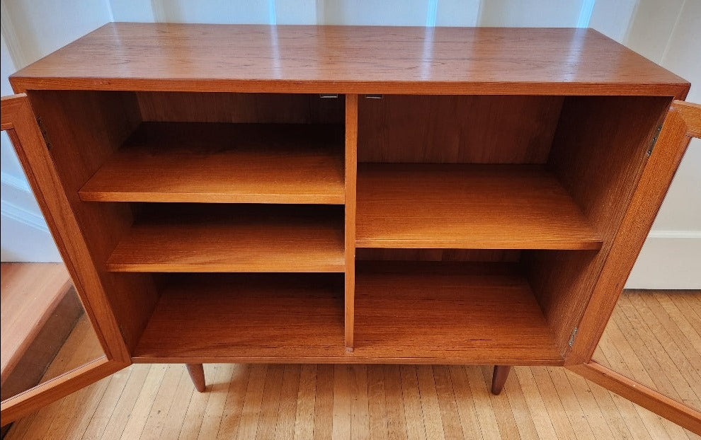Teak Glass Door Shelving Unit