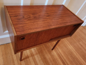 Small Teak MCM Cabinet with Sliding Doors