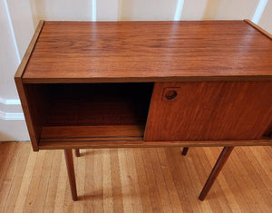Small Teak MCM Cabinet with Sliding Doors