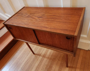 Small Teak MCM Cabinet with Sliding Doors