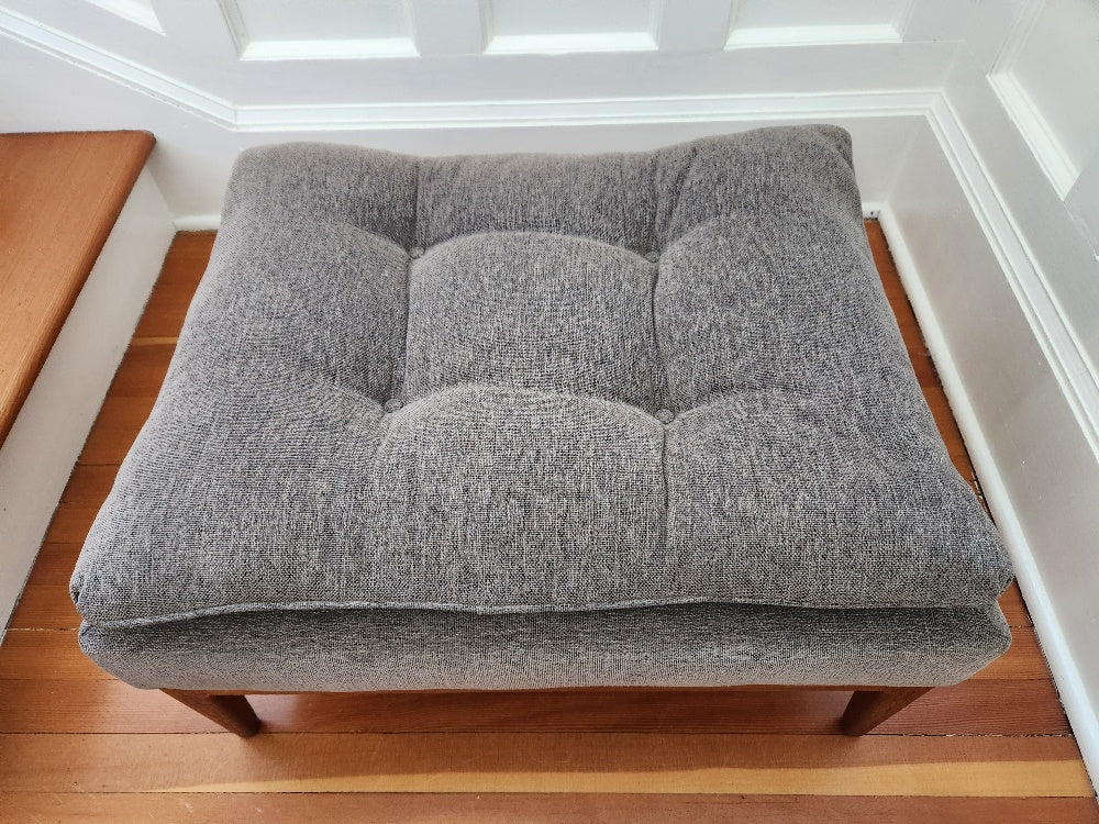 Fabric Footstool/Bench with Teak Legs - Cook Street Vintage