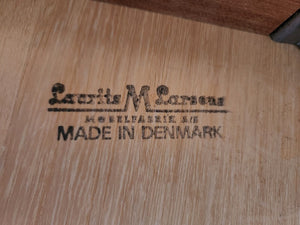 Stamp on bottom of Teak Sofa Table by Laurits M Larsen Mobelfabrik- Cook Street Vintage