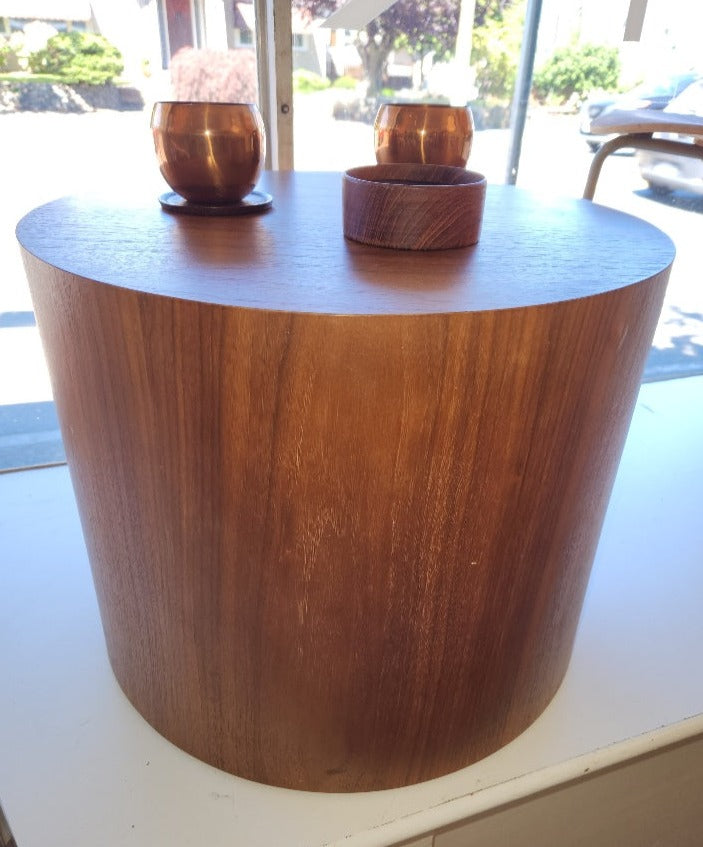Walnut Drum End Table / Pedestal - Cook Street Vintage