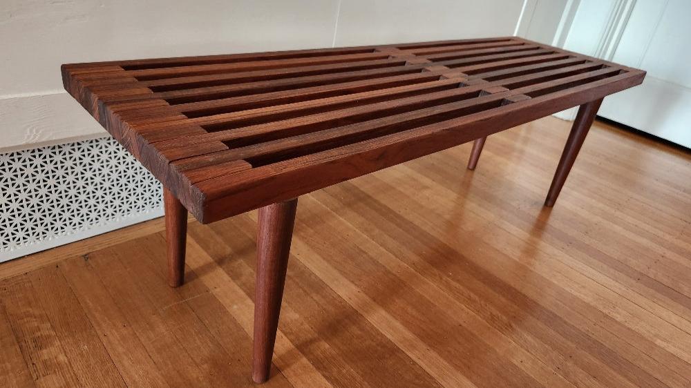 Slatted Teak Bench - Cook Street Vintage