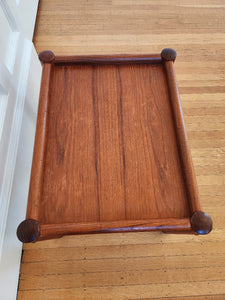 Birds eye view of Vintage teak coffee table with solid round legs- Cook Street Vintage