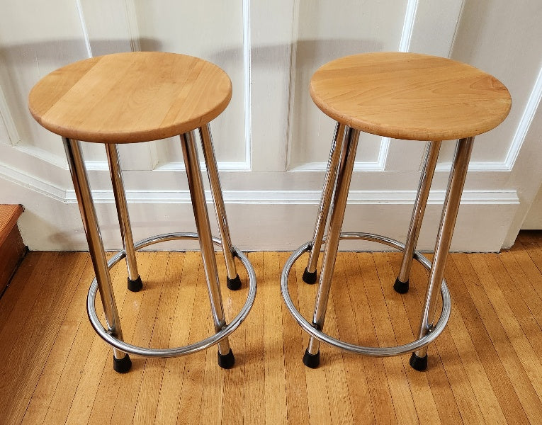 Wood and Chrome Stools - Cook Street Vintage