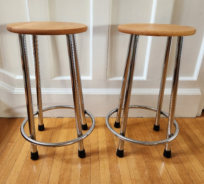 Wood and Chrome Stools - Cook Street Vintage
