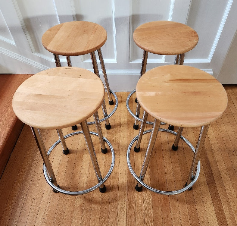Wood and Chrome Stools - Cook Street Vintage