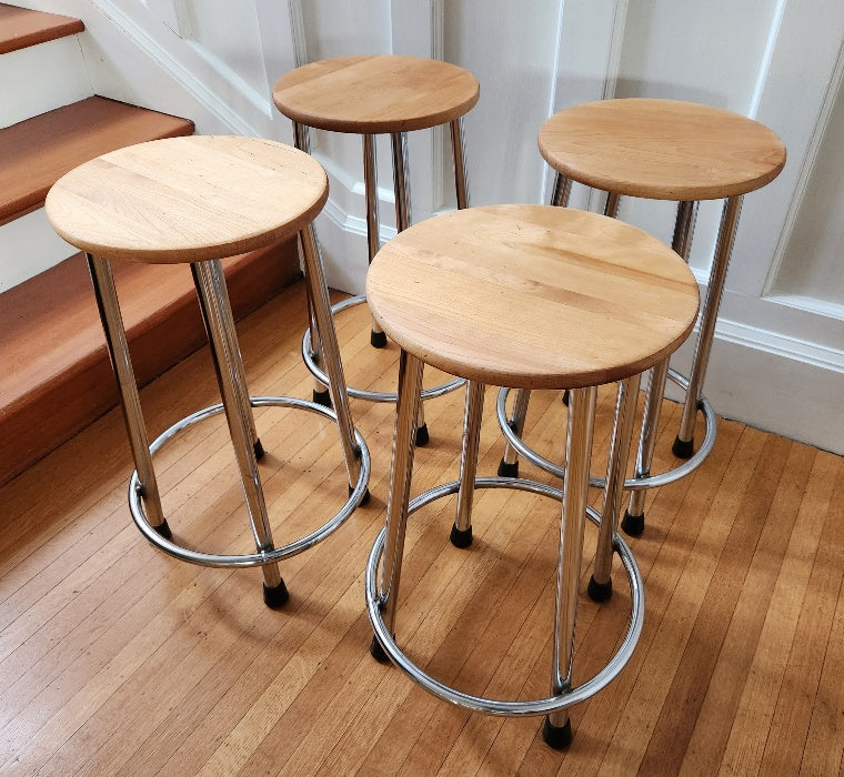Pair of Wood and Chrome Stools