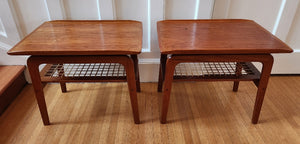Teak End Tables with Cane Shelves - Cook Street Vintage
