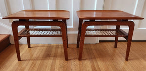Teak End Tables with Cane Shelves - Cook Street Vintage