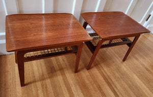 Teak End Tables with Cane Shelves - Cook Street Vintage