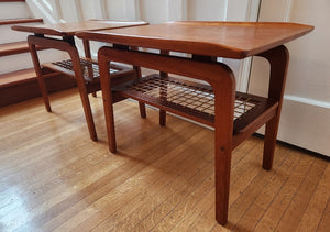 Teak End Tables with Cane Shelves - Cook Street Vintage