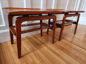 Teak End Tables with Cane Shelves - Cook Street Vintage