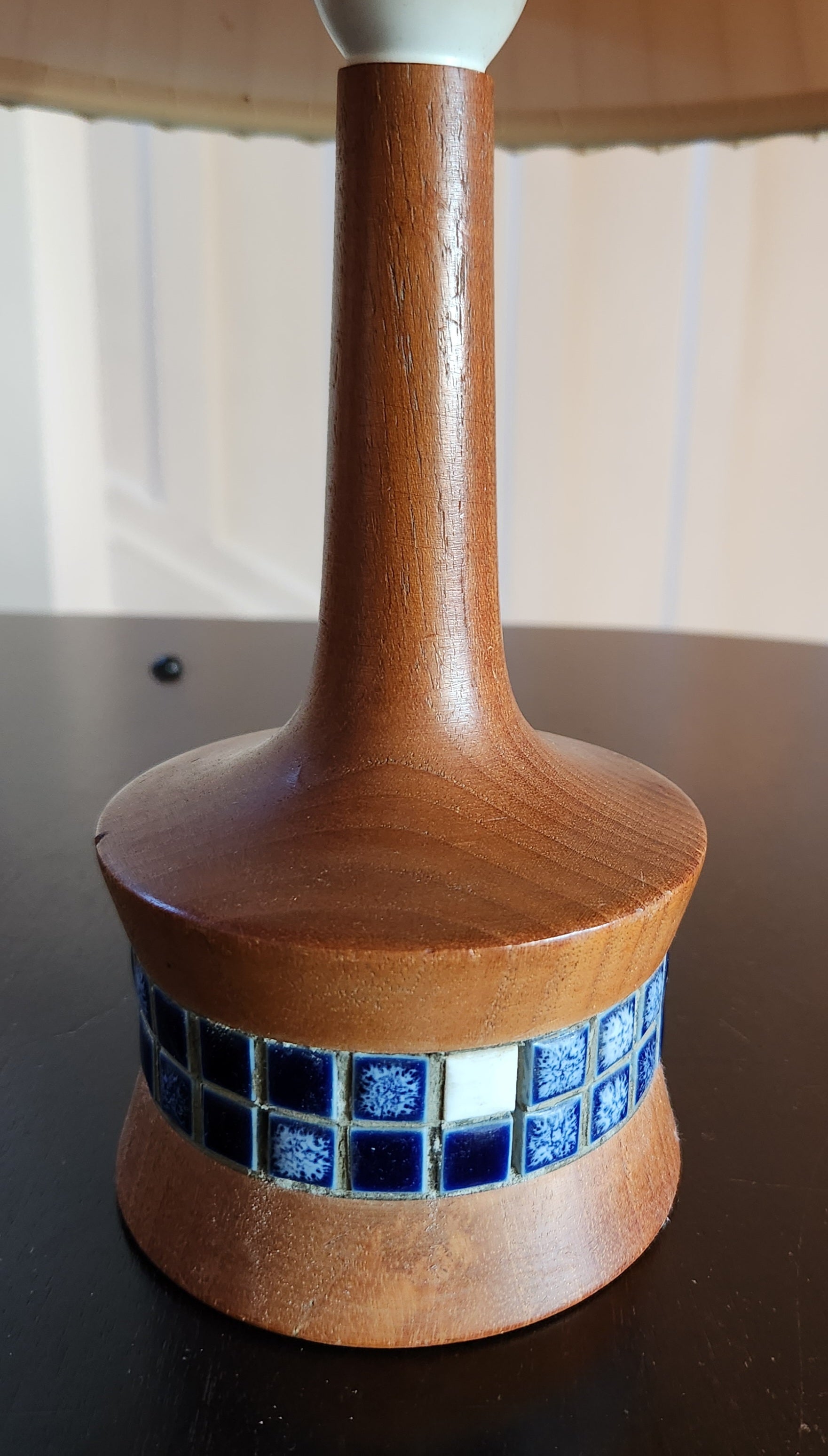 Small Teak Table Lamp with Scandinavian Blue Tile Detail