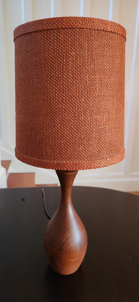 Small Bottle Shape Teak Table Lamp with Orange Shade