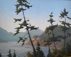"Howe Sound" Gorgeous landscape by Canadian artist Karl Wood (1944-1990). Oil on canvas- Cook Street Vintage