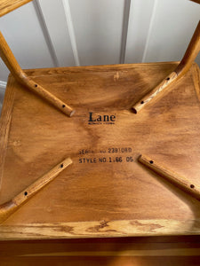 Bottom style number and serial number of the Lane oak side tables with cross oak legs- Cook Street Vintage