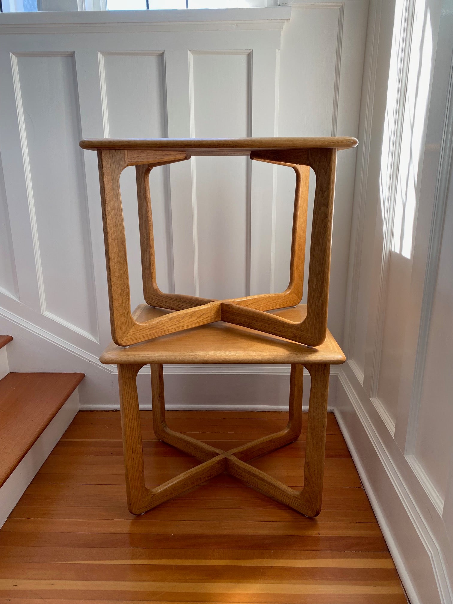 Pair of Lane AltaVista End Tables with cross oak legs- Cook Street Vintage