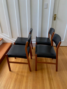 Set of 4 MCM Teak Dining Chairs with Black Vinyl