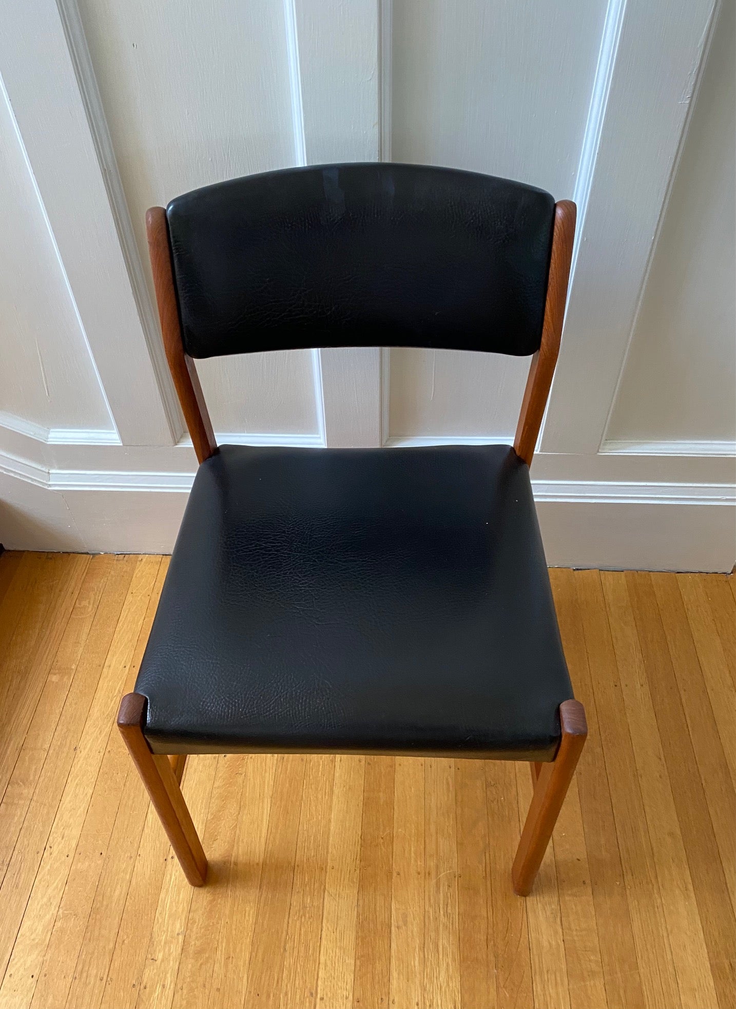 Set of 4 MCM Teak Dining Chairs with Black Vinyl