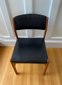 Set of 4 MCM Teak Dining Chairs with Black Vinyl