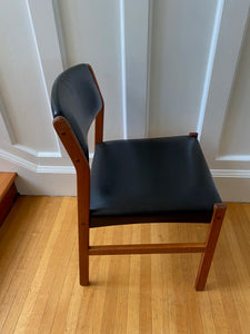 Set of 4 MCM Teak Dining Chairs with Black Vinyl