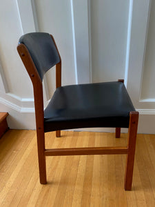 Set of 4 MCM Teak Dining Chairs with Black Vinyl